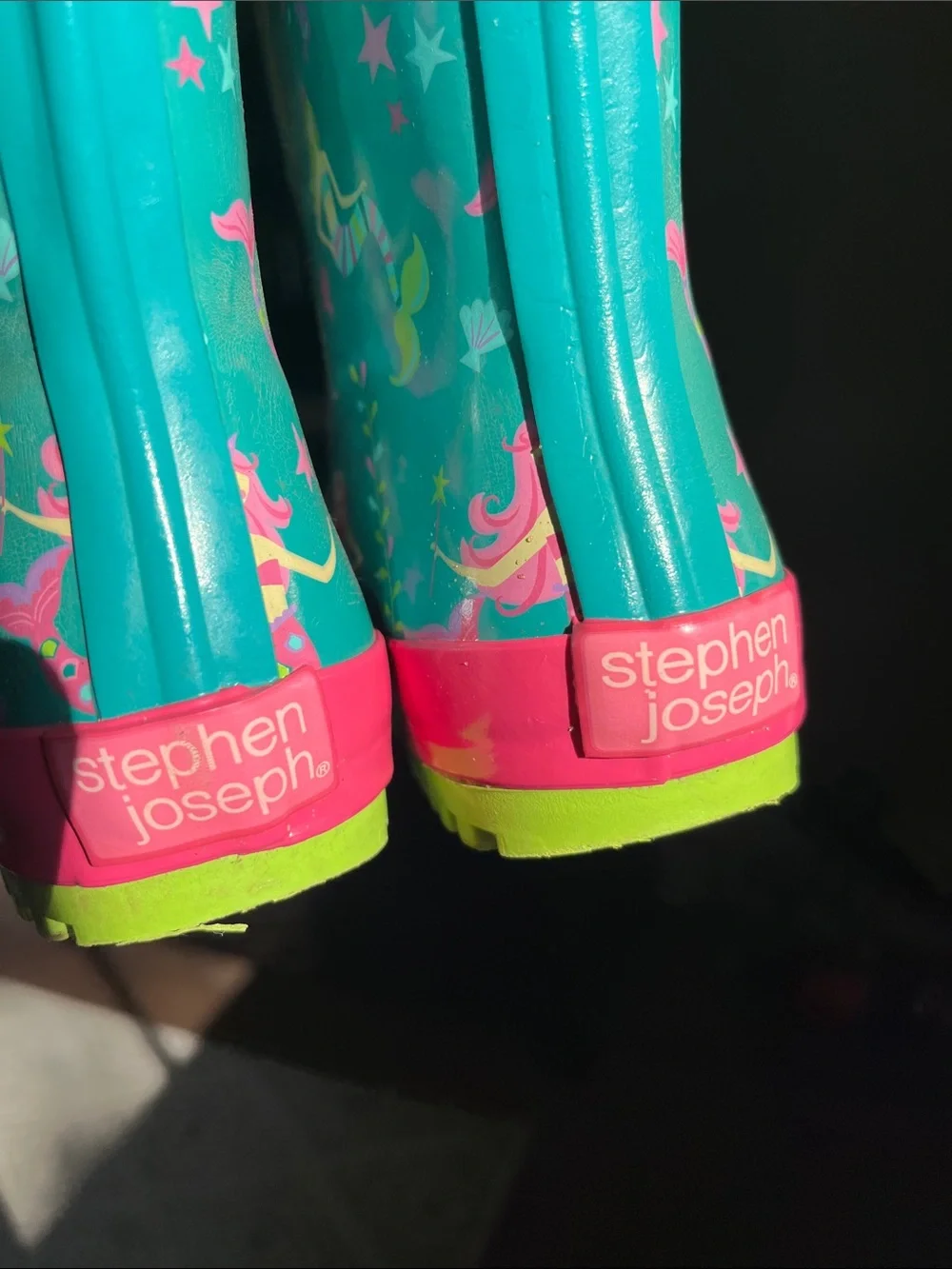 Kids Teal Mermaid Rain Boots with Pink & Lime Accents